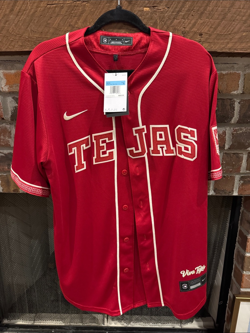 Nike Red 'TEJAS' Baseball Jersey with White Trim